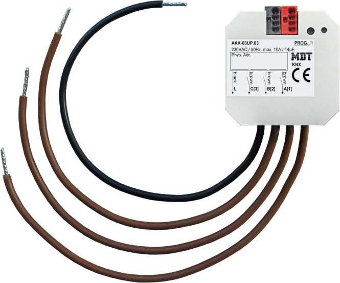 Schaltaktor 3-fach UP 10A 230VAC Kompakt 14µF 2EVG Fan coil 