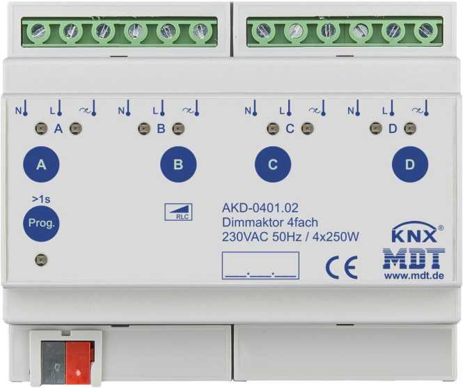 Dimmaktor 4-fach 6TE REG 250W 230VAC mit Wirkleistungsmessung 