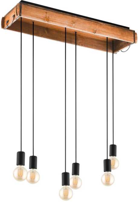WOOTTON Hängeleuchte 6x40W E27 schwarz/Holz Vintage 