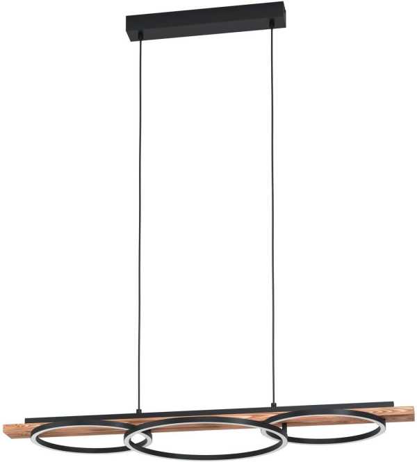BOYAL Hängeleuchte LED schwarz/Holz rustikal 12W/12W/16W 