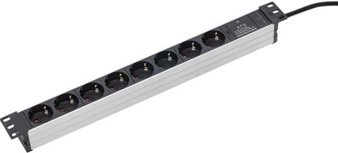 19 Zoll Alu-Steckdosenleiste 8-fach ÜS schwarz/silber Aluminium Gehäuse 