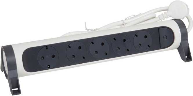 Drehbare Steckdosenleiste 5x Steckdose, 1,5m Kabel weiß-schwarz 