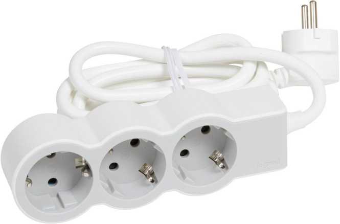 Flache Steckdosenleiste 3x Steckdose 1,5 Meter Kabel ultraweiß/grau 