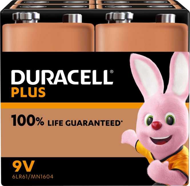 Duracell Plus Alkaline-Batterien 9V MN1604 4 Stk 