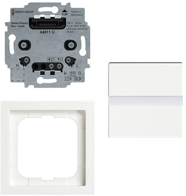 Busch-Komfortschalter flex Komplettset mit Relais-Einsatz studioweiß 