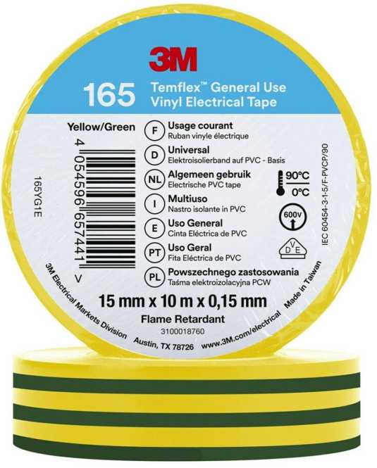 Elektro-Isolierband 15 mm x 10 m Grün-Gelb 