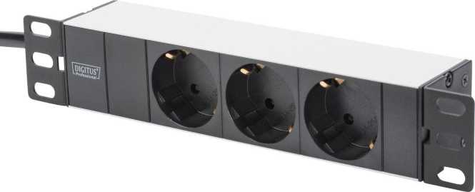 DIGITUS Steckdosenleiste mit Aluminiumprofil 3-fach Schutzkontaktsteckdose 2m 