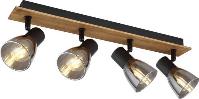 CLAUDE Strahler Holz dunkelbraun Glas rauchfarben 4x E14 40W 230V 