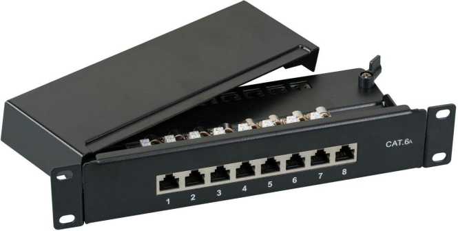 Mini-Patchpanel STP 8xRJ45 Kat.6A 10 1HE RAL7035 grau 