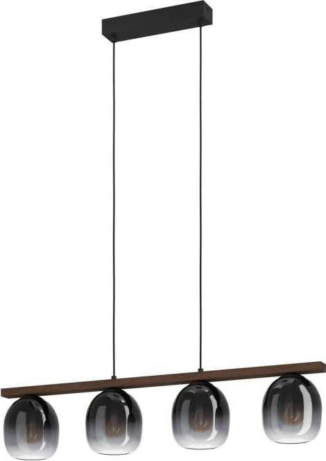 Hängeleuchte FILAGO E27 4x40W schwarz/Holz/schwarz-grau-transparent 