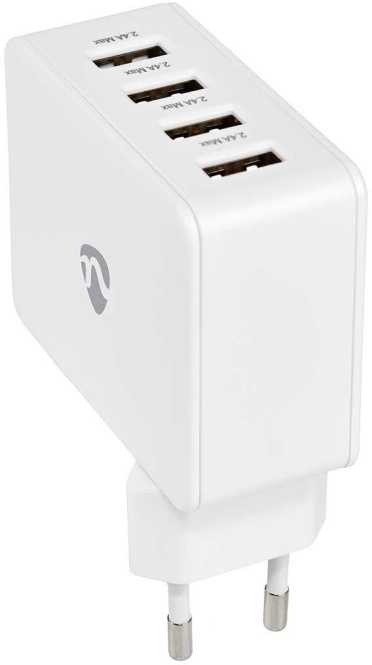 USB-Netzladegerät 4x USB A 2x2,4A 2x1A 24W weiß 
