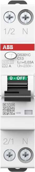 FI/LS Schmalbau Typ A 1+N-polig Charakteristik C Bemessungsstrom 13A 30mA 6kA 