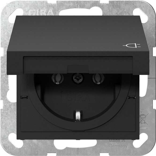 SCHUKO-Steckdose Klappdeckel System 55 Schwarz matt 