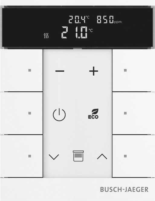 Raumtemperaturregler mit VOC/Feuchte-Sensor und Bedienfunktion 6-fach weiß 