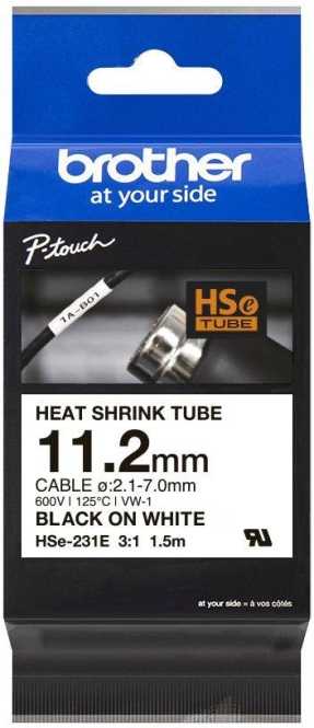 Brother Pro Tape HSe-231E Schrumpfschlauch - schwarz auf weiß 