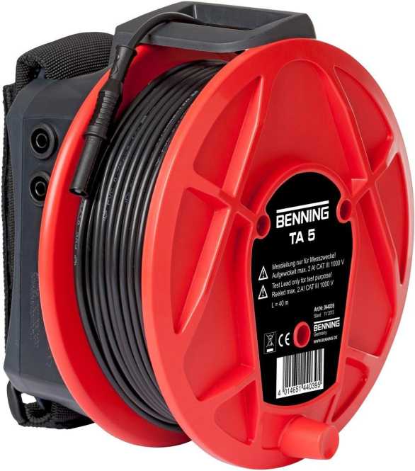 Messleitung 40m - mit Aufwickler. Verbindung über 4 mm Prüfbuchse/ Prüfstecker 