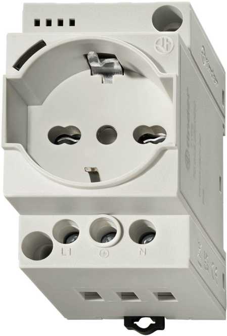 Steckdose für Reiheneinbau grau 250V AC / 16A mit Schutzkontakt und LED Anzeige 