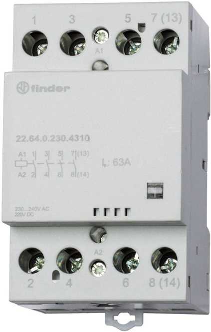 Schütz für Reiheneinbau 4 Schließer 63A - Spule 230V AC/DC - mechanische Anzeige 