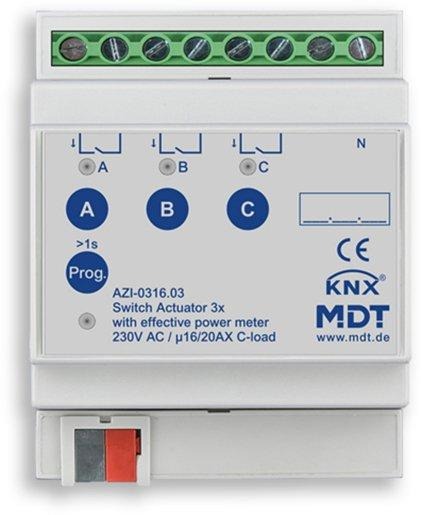 Schaltaktor 3-fach 4TE REG 16/20 A 230 V AC mit Wirkleistungszähler 200 µF 