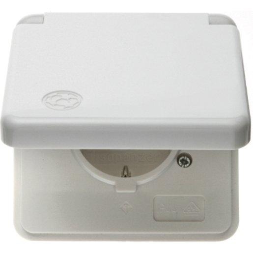 SCHUKO-Steckdose mit Abdeckplatte u. Klappdkl. wg Up IP44 - polarweiß 