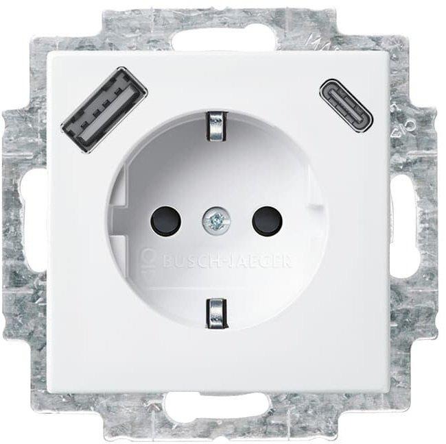 USB-Steckdosen-Einsatz SCHUKO Safety+ mit USB A / C alpinweiß - Busch-balance SI 