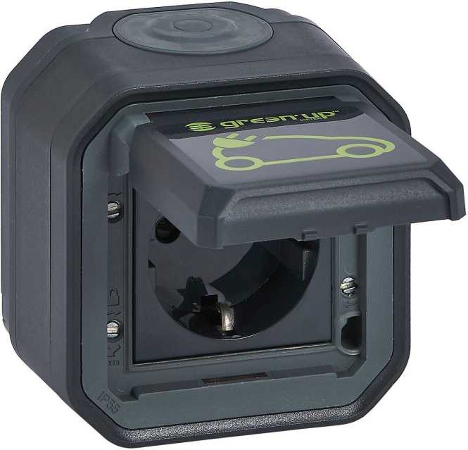 Plexo New Feuchtraum-AP Green'Up Schuko-Steckdose Steckklemmen IP44 Anthrazit 
