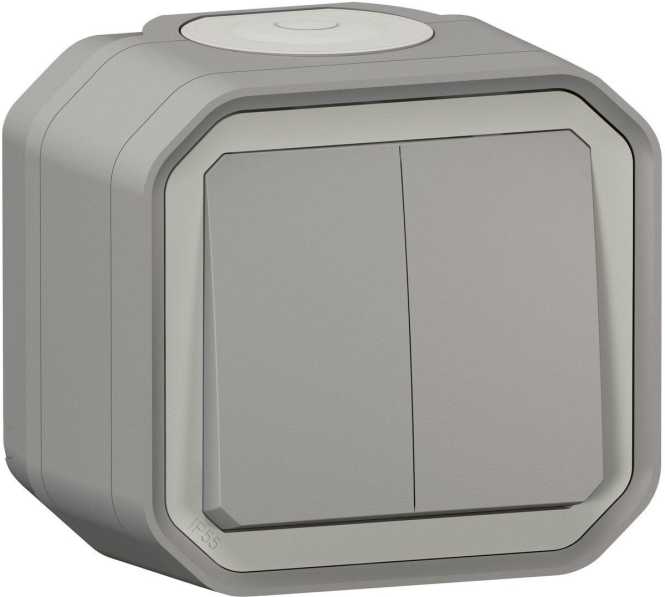 Plexo New Feuchtraum-AP wahlweise Doppelwechselschalter 10 AX/ Taster 10 A  Grau 