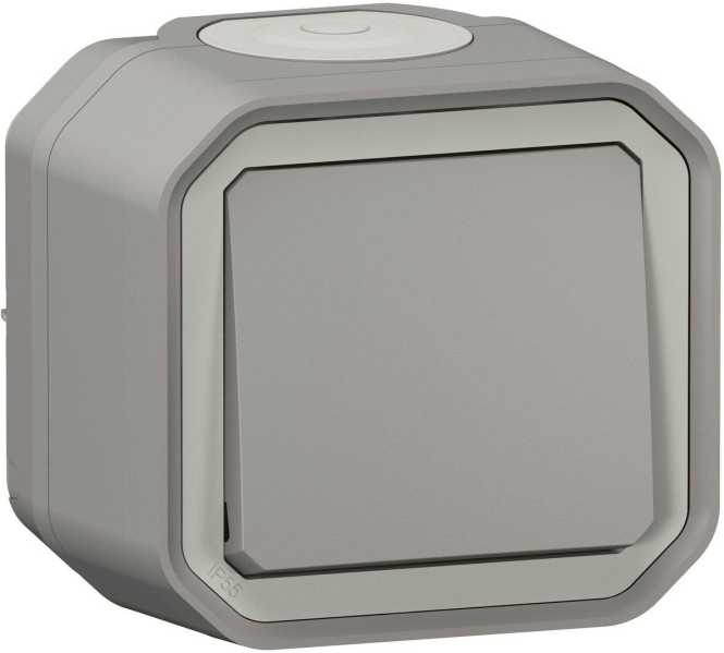 Plexo New Feuchtraum-Aufputz Kreuzschalter 10 AX Schraubklemmen (SK) IP55 Grau 