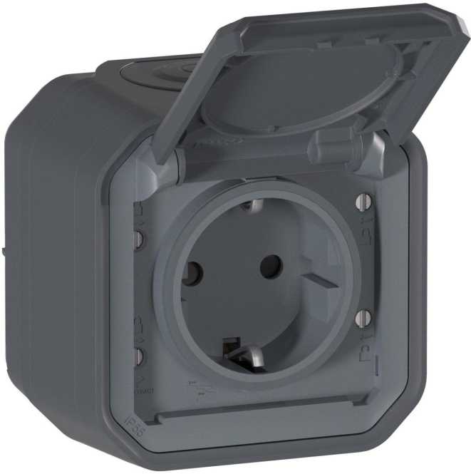 Flexo New Feuchtraum-AP Schuko-Steckdose Anthrazit 