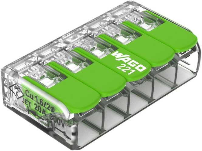 Verbindungsklemme mit Hebeln Green Range 5-Leiter max. 4 mm² transparent 