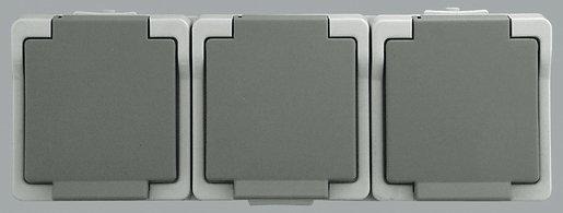 Feuchtraum-Schukosteckdose 3-fach grau Aufputz 