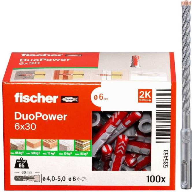 SDS-plus Hammerbohrer Force-X  L=110/050 Ø 6 mm mit DUOPOWER Dübel 6x30 