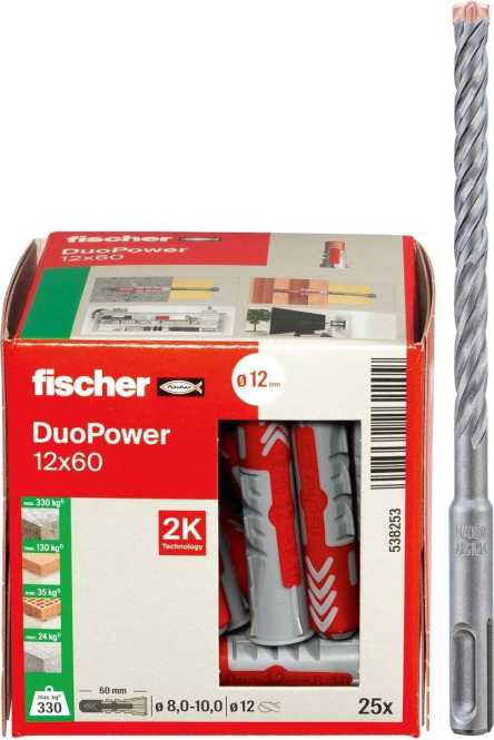 SDS-plus Hammerbohrer Force-X  L=160/100 Ø 12 mm mit DUOPOWER Dübel 12x60 