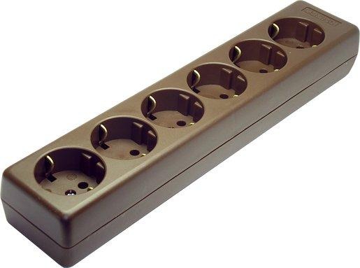 Tischverteiler ohne Kabel 6-fach braun 