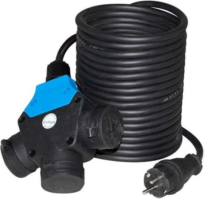 Schuko Verlängerung 25m Gummischlauchleitung 3x1,5 schwarz und Schuko Stecker 