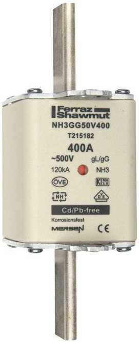NH-Sicherung gG Gr.3 500VAC/250VDC 80A mit spannungsführenden Grifflaschen 