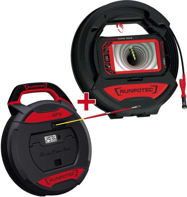 RC3 Inspektionskamera - 15m + GF3 Glasfaserstab digitalem Meterzähler 30m 