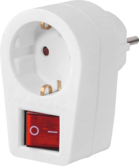 Steckdosenadapter Schutzkontakt-Steckdose 2-poliger Schalter Weiß 