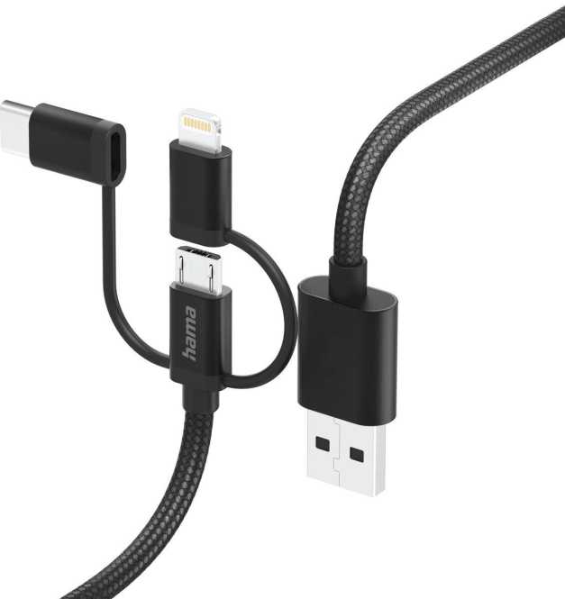 3in1 Multi-Ladekabel USB-A - Micro-USB USB-C u. Lightning 1,5 m Schwarz 
