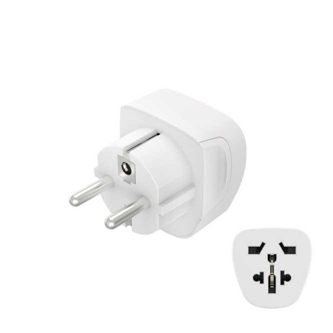 Reiseadapter Typ E und F 3-polig universal Welt nach Europa Weiß 