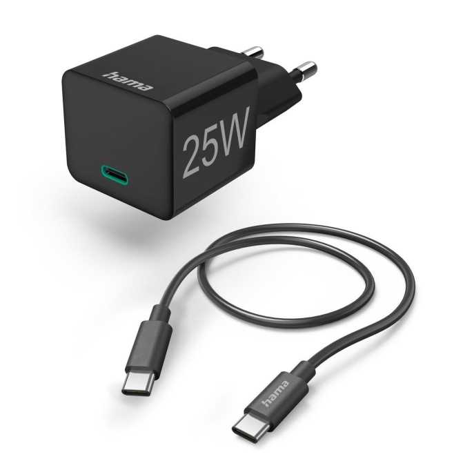 Schnellladegerät mit Ladekabel USB-C Mini-Ladegerät PD 25W 1 m Schwarz 