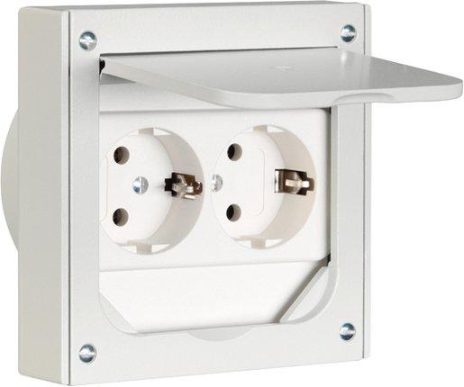 Einbaugeh. Alu-Druckguss grau 2-Fach-SCHUKO-Steckdose IP41 
