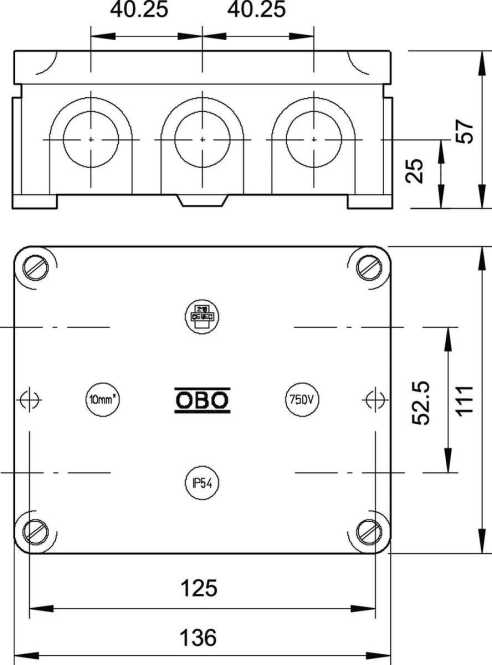 Kabelabzweigkasten 136x111x57 UF lichtgrau RAL 7035 