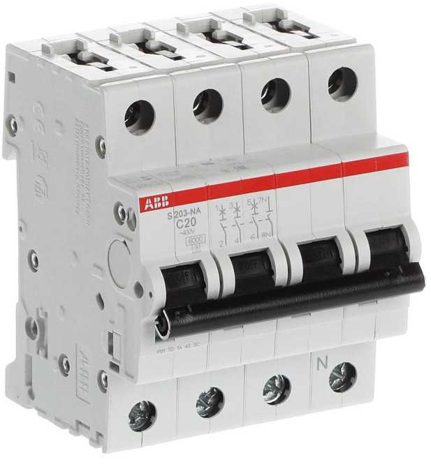 LS-Schutzschalter 4-polig 6kA /10kA C-Char 20A 4TE 