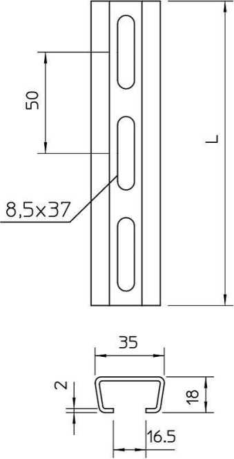 Profilschiene gelocht Schlitzweite 16,5mm 2000x35x18 St FS 