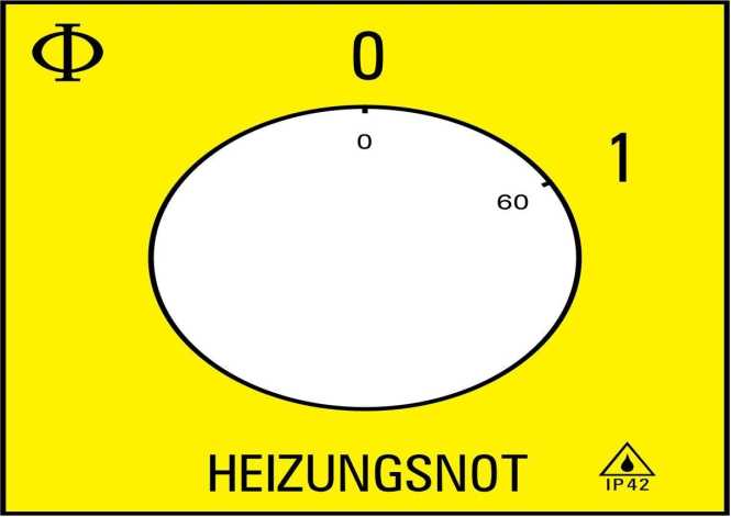 Heizungsnotschalter roter Griff gelbes Schild Gehäuse IP42 