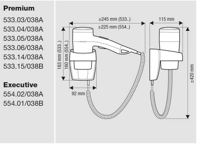 Haartrockner / Hotelfön mit Halterung 533.04/38A Premium 1200 