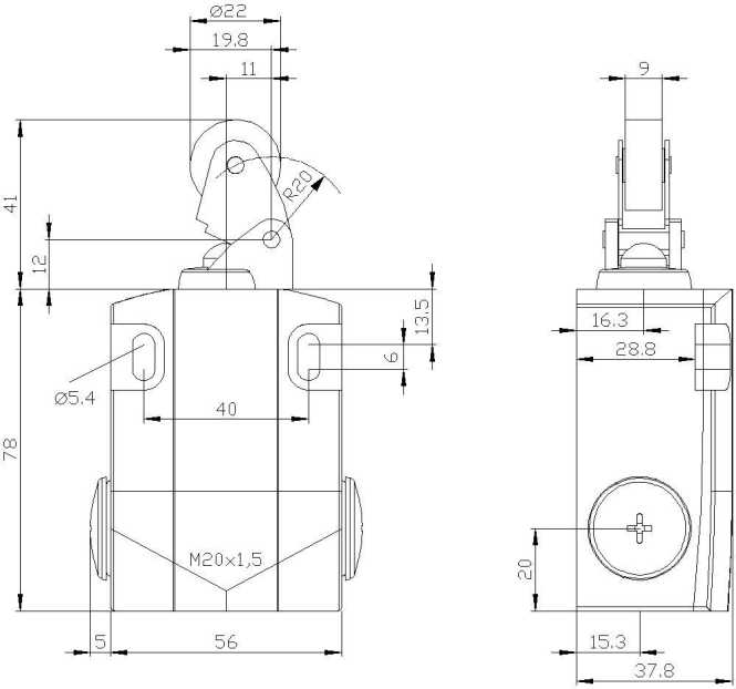 Positionsschalter Metallg. 56mm breit 1S/1Ö 