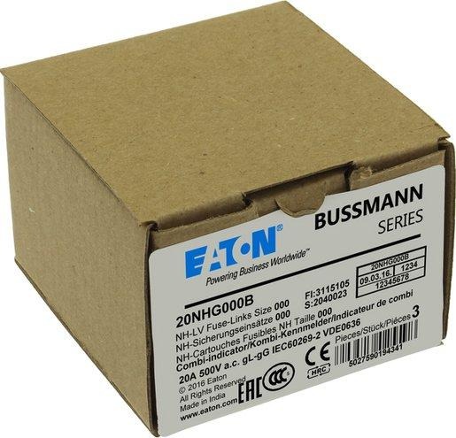 Sicherungseinsatz Niederspannung 20 A AC 500 V NH000 gL/gG IEC 
