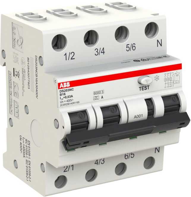 FI/LS Typ A 3+N-polig Charakteristik B Bemessungsstrom 16A 30mA 6kA 